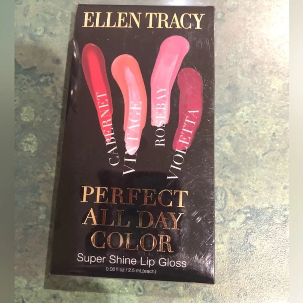 Ellen Tracy 4pc perfect all day‎ color super shine lip glosses new FREE
